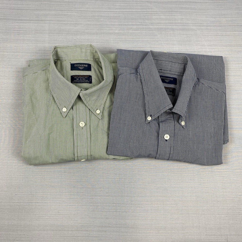 Dockers Mens Medium Shirts Black And Green Button-Down Short Sleeve
